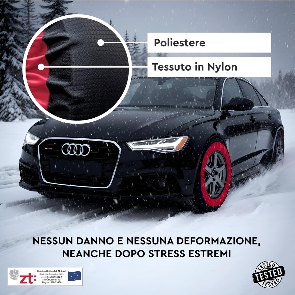 Calze Da Neve Auto Omologate EN 16662-1 - Misura 215/65R16, Montaggio In 30 Secondi, Lavabili, Trazione Sicura