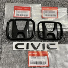 3PCS Fit For HONDA Civic 2016-2021 Front+Rear Emblem H+ CIVIC Badge Black NEW US