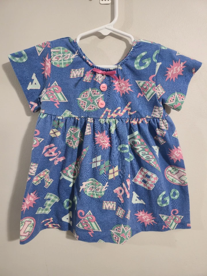 Vestido sin solero vintage de los años 90 juguetón AOP puntada única bebé talla niño 2T  Foto 2 de 4