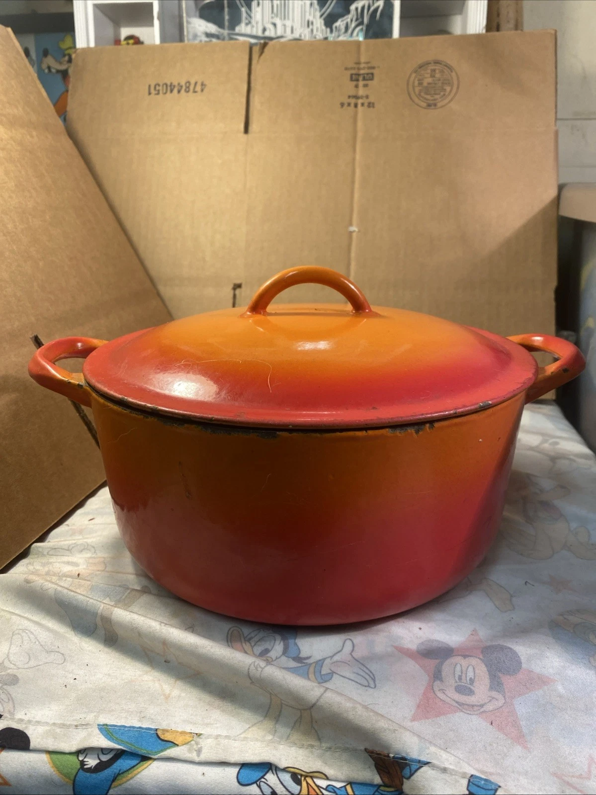 Descoware Flame Orange Cast Iron 4 Qt Oval Enamelware Pot Lid Dutch Oven Belgium