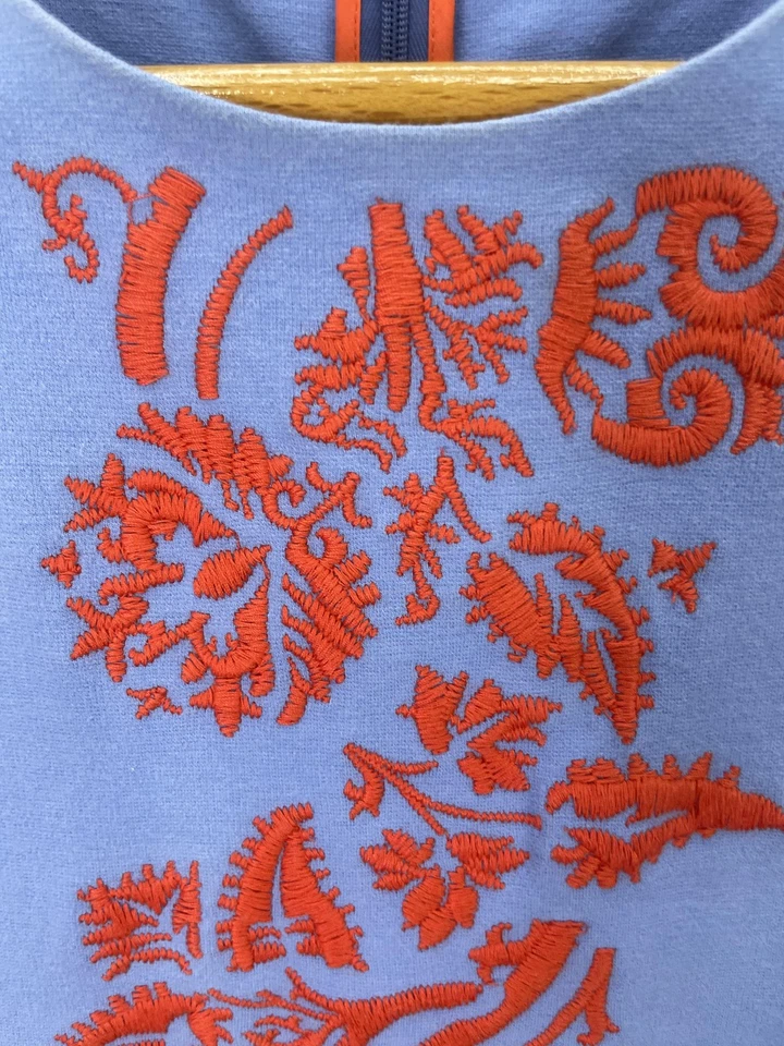 Vestido Tory Burch Mujer Pequeño Azul Naranja Bordado Cambio Sin Mangas Cremallera Trasera Foto 2 de 4