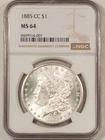 1885-CC $1 MORGAN DOLLAR - NGC MS-64, BLAST WHITE CARSON CITY!