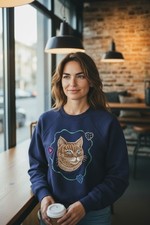 Pullover Purple Sweatshirt Handmade Mixed Materials Cat Hearts Womens Large New