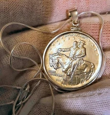 1925 Stone Mountain Commemorative 50C Silver Half Dollar .925 Sterling Necklace