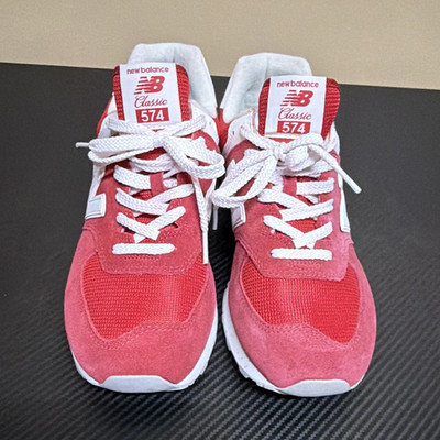New Balance 574 Classic Red/White Low Top Lace Up Suede/Mesh Sneaker ML574PI2