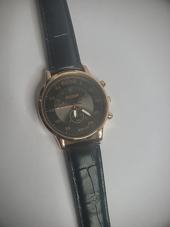 Reloj Pulsera Migeer De Colección Para Hombre Banda Negra Tono Oro Rosa Joyería Foto 4 de 4
