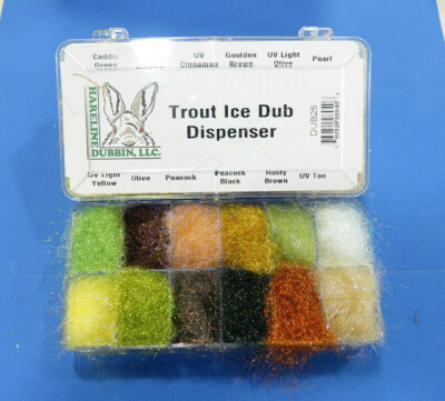 Trout Ice Dub Dispenser #DUB25 Hareline USA 12 Farben Trout Ice Dub Dispenser 