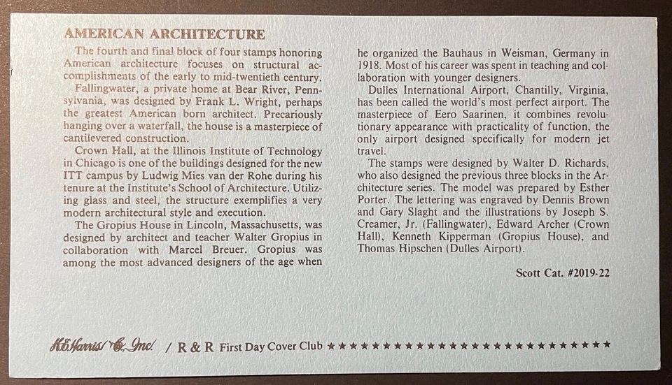 U.S. Architects & Architectural Issue of 1982 - U.S. #2019-2022, Sep 30, 1982 - Image 2 of 2