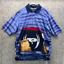 Phat Farm Polo Shirt Mens Large AOP Blue All Over Print Graphic Golf Vtg 90s