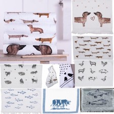 Gästehandtücher Clayre & Eef 100 % Baumwolle Hund Dackel Katze Fisch maritim Kuh