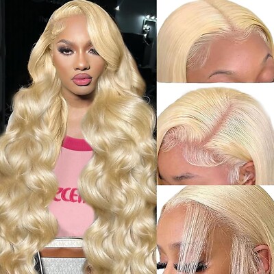 22'' Human Hair Wig Blonde Wavy Wave 13''x6'' Lace Front Pre Plucked Baby Hair 200%