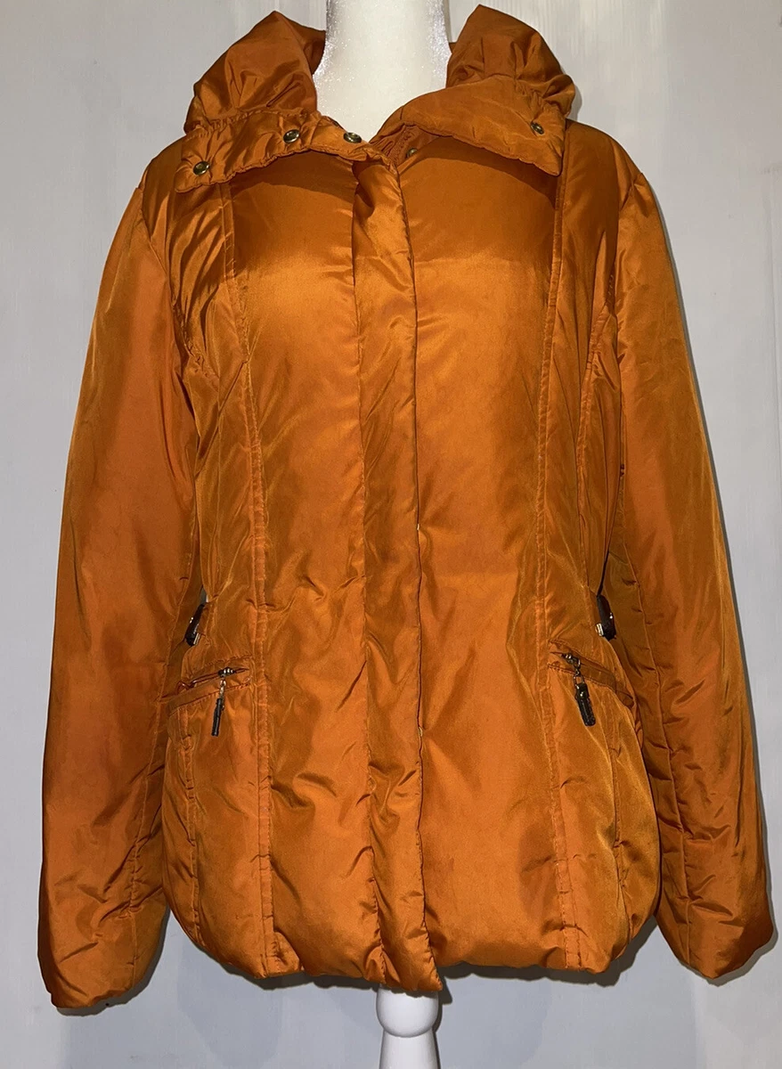 Ellen Tracy down Puffer coat Size Medium Orange Full Zip eBay