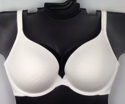 Boost Plunge Bra w Bow WHITE Cotton Blend Cool Soft Cacique Lane Bryant 237464