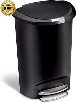 50 Liter / 13 Gallon Semi-Round Kitchen Step Trash Can W/Secure Slide Lock Black