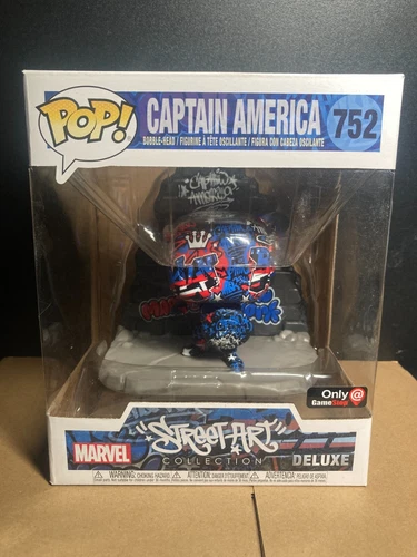 Funko POP Marvel Street Art Deluxe Captain America 752 Gamestop Exclusive DmgdBx