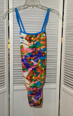 Adidas Womens 32 Swimsuit Tie-Back One Piece Geometric Performance NWT $58