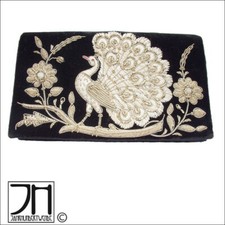 Exlusive Pfauen Clutch Zardozi Abendtasche Silber Stickerei 60s