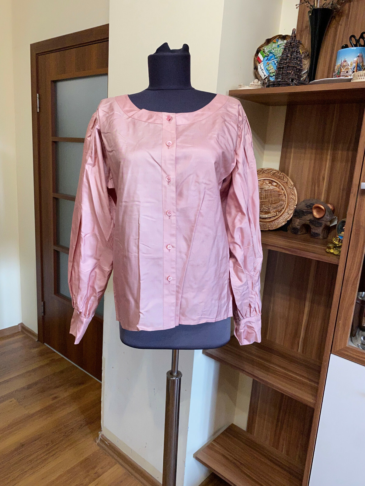 SAINT LAURENT SETA ROSA CHIARO? CAMICIA RILASSATA CON BOTTONI DAVANTI MANICHE A SBUFFO TAGLIA 36