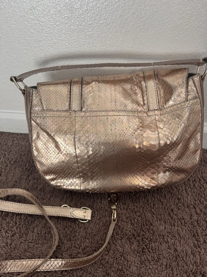 Bolso Bandolera $3950 Ralph Lauren Pitón Serpiente Cuero Oro Rosa Foto 4 de 4