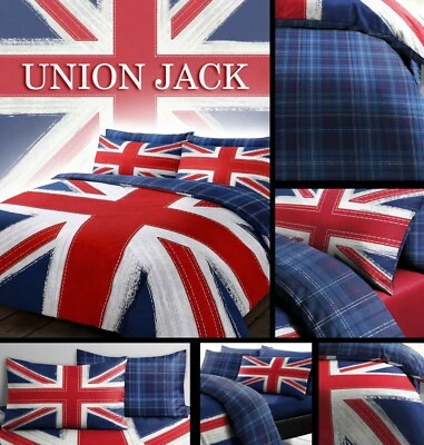 Union Jack Reversible Checkered Duvet Cover Pillowcase(s) Bedding Set