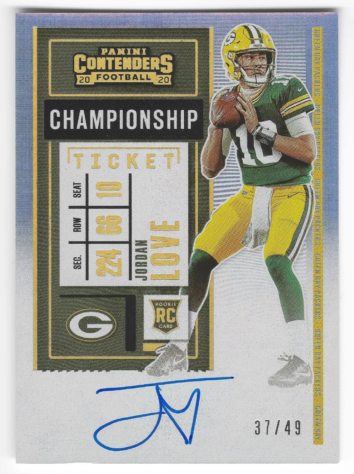 2020 Panini Contenders Championship Ticket #111 Jordan Love RC Rookie AUTO /49