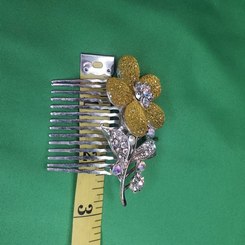 Antique Acrylic Rhinestone Silver Tone Metal Flower Floral Daisy Hair Comb 3" - Picture 9 of 9