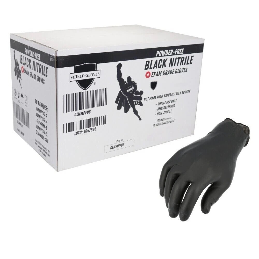 36,000 Black XL Textured Nitrile Gloves Powder-Free Disposable