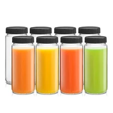 	Glass Juice Bottles 16 Oz Glass Bottles With Caps. Set Of 8 Juice Containers	