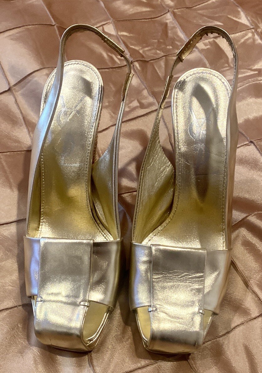 FAVOLOSI SANDALI YVES SAINT LAURENT PELLE ORO CON SCHIENALE UNICI 36 5