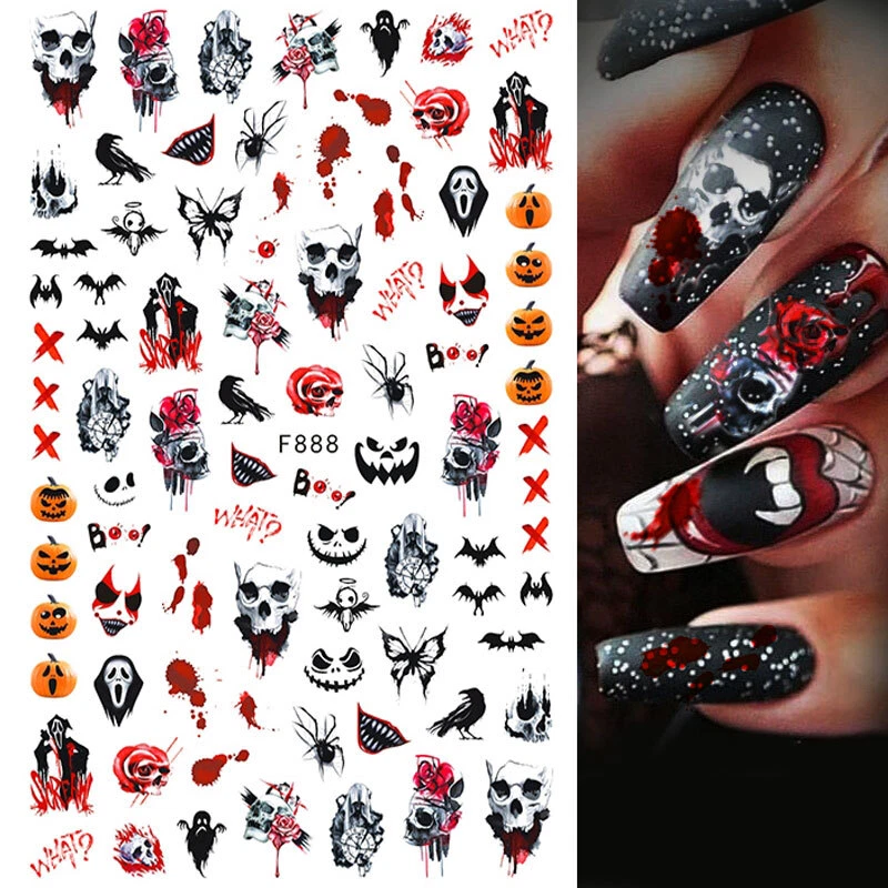  10 Sheets Halloween Nail Foil Transfer Stickers Skull