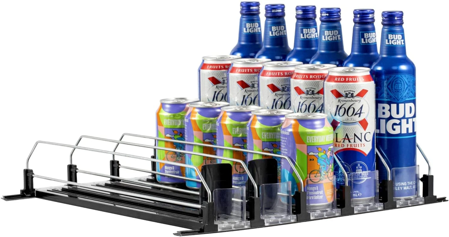 Drink Organizer for Fridge Self-Pushing Soda Can Dispenser for Refrigerator Blac