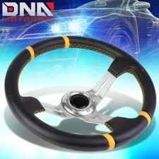 350mm Silver Yellow 3.5 Deep Dish Racing Steering Wheel Fit 70mm 6-bolt Adapter