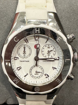 Michele Tahitian Chronograph White Silicone Strap Watch MWW12D000001 Stainless Michele Tahitian Jelly Bean White Rubber Ladies Watch  main image 2