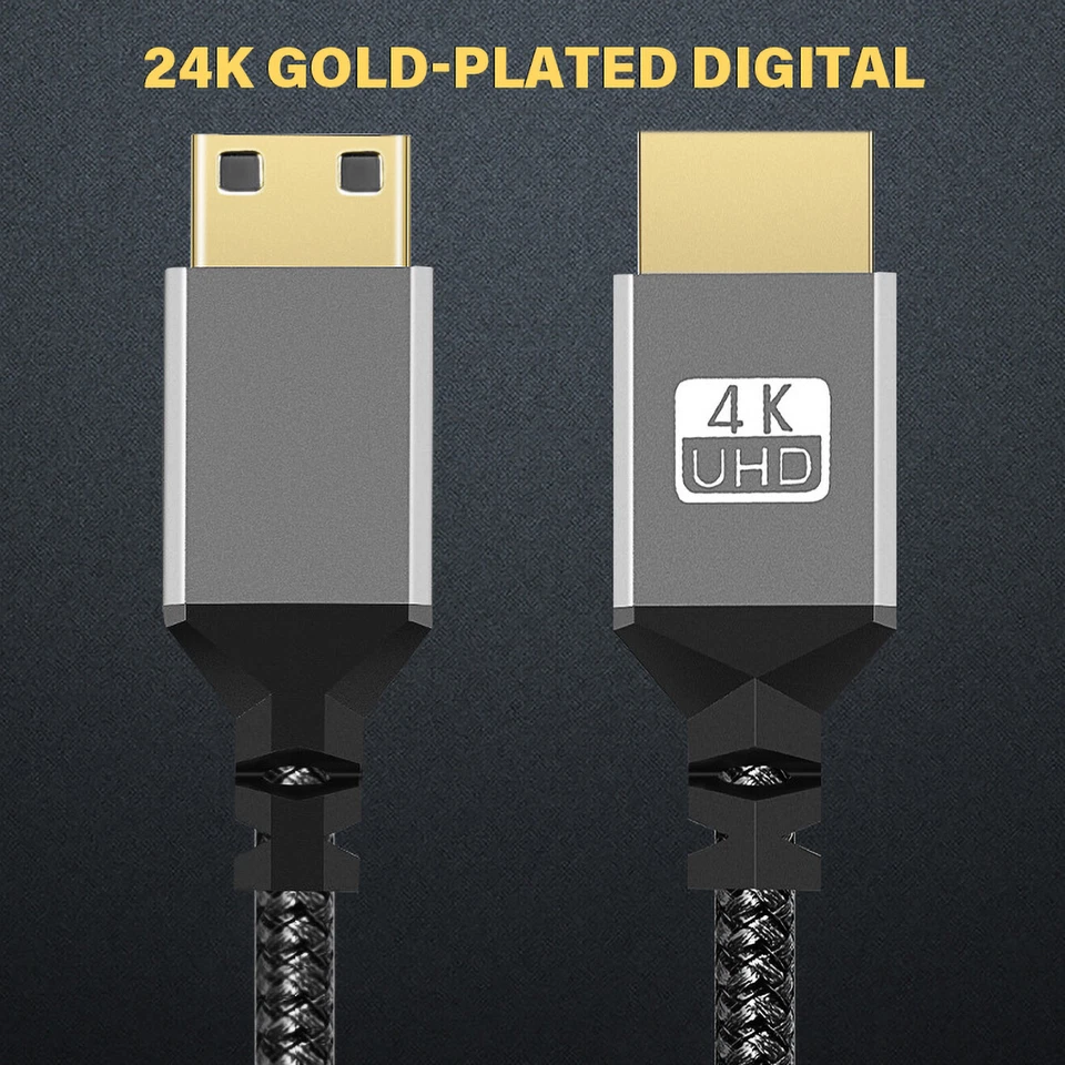 High Speed Mini HDMI to HDMI Cable Braided Cord 3D 4K/60Hz 1080p For HDTV Camera - Image 3 of 4