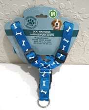 NEW Greenbrier Kennel Club Adjustable Nylon Dog Harness Blue w/ Dog Bone Medium 