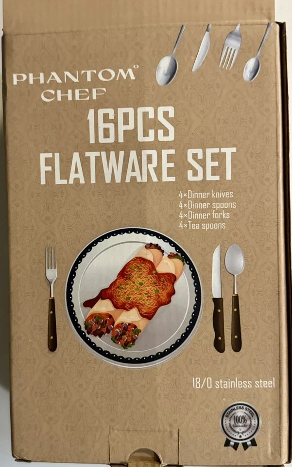 NUEVO Cubiertos Phantom Chef 16 Piezas - Cuchara de Bambú Sintético Tenedor Cuchillo Cucharadita Foto 4 de 4