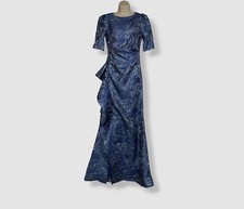  795 Rickie Freeman by Teri Jon Women's Blue Metallic Elbow Sleeve Dress Size 4