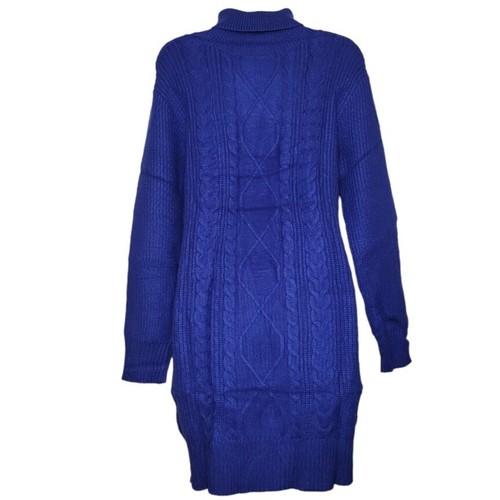 Niubia Damen Strickkleid einfarbig blau Langarm Rollkragen Gr. L neu - Bild 2 von 10