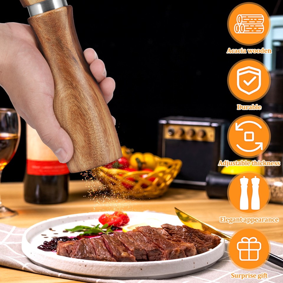 2Pcs Wood Salt and Pepper Grinder Set Manual Salt Pepper Mill Grinder