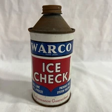 Vintage Early 50s Warco ICE CHECK Cone Top Metal Collectors Can