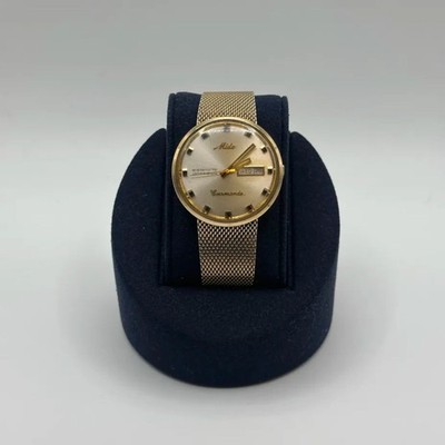 Vintage Mido Commander Estelaris Datoday Gold Tone Mesh Bracelet Watch 0583