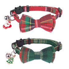 2 Pack Christmas Adjustable Cat Breakaway Collar with Cute Bowtie and Bell