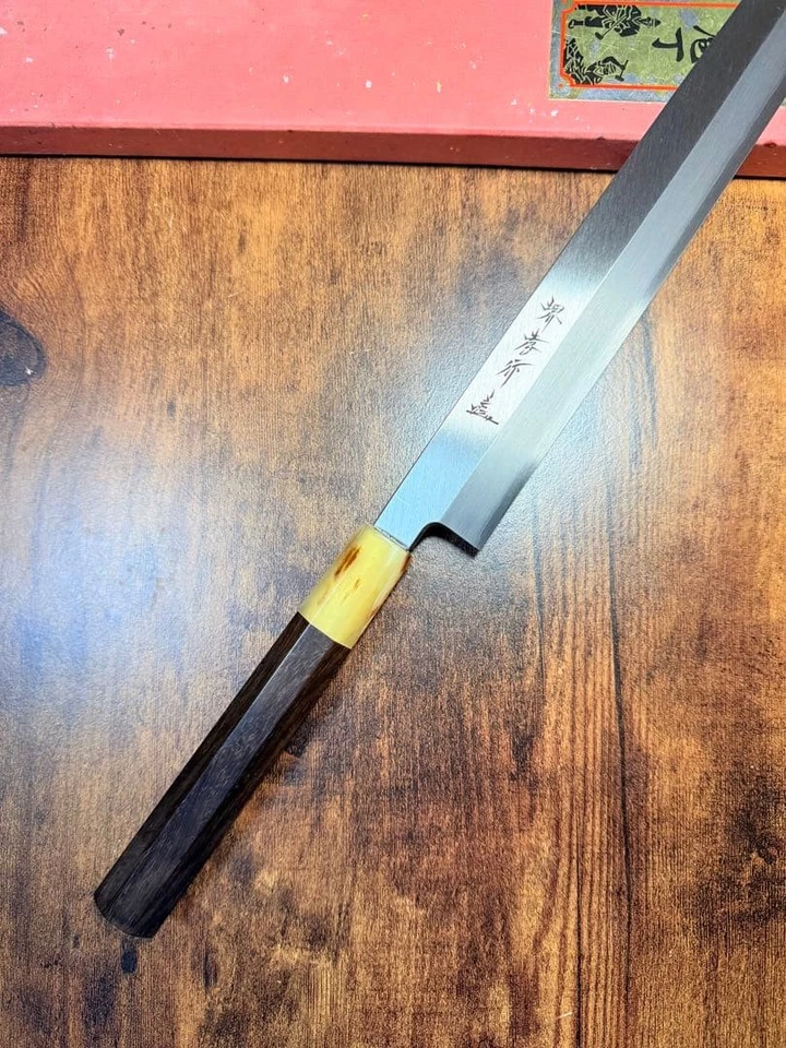 Cuchillo para rebanar Sakai Cutlery Fugu Shakuichi plateado 3 acero púrpura sándalo octa Foto 4 de 4