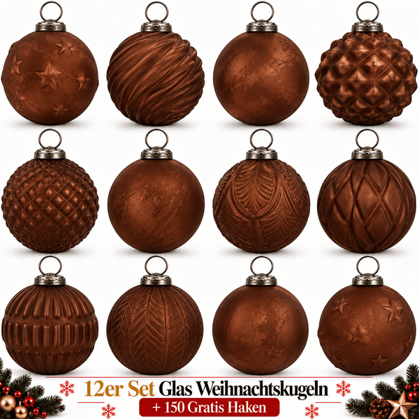 Weihnachtskugeln Glas 12Er Set Christbaumkugeln Baumschmuck Kugeln Braun I195-image