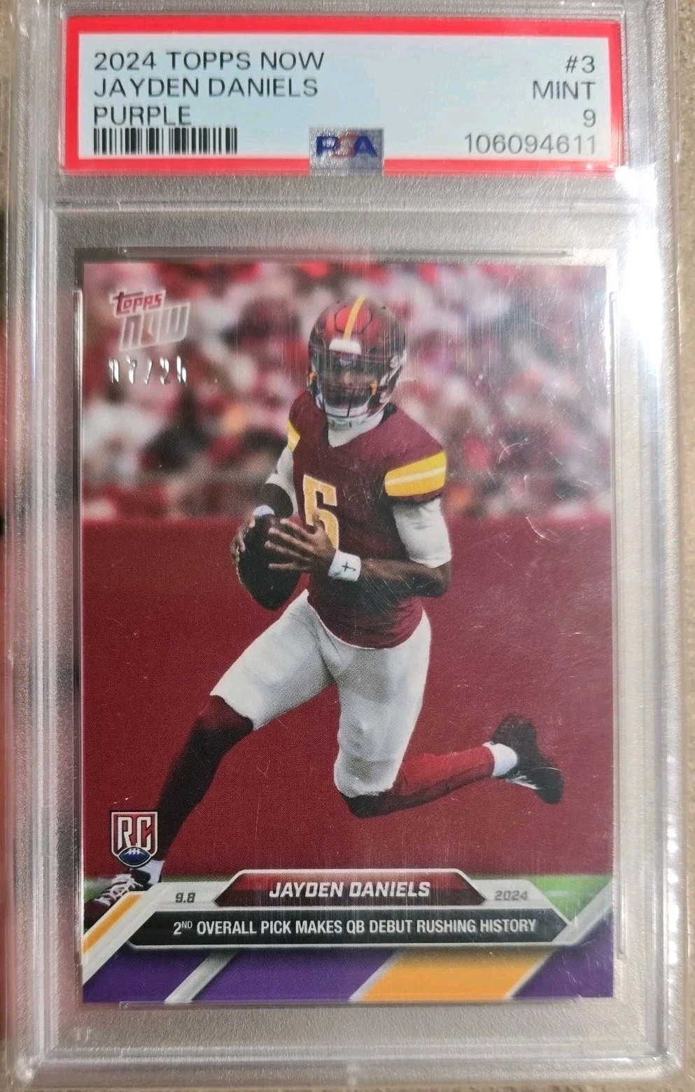 2024 Topps Now Purple /25 Jayden Daniels #3 PSA 9 MINT Rookie RC