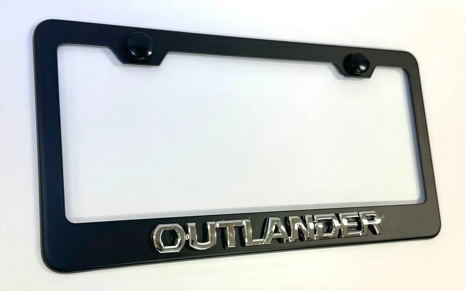 Marco de matrícula 3D Outlander Mitsubishi de acero inoxidable negro mate con tapas Foto 2 de 4