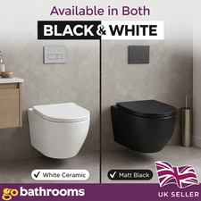 Wall Hung Toilet 490mm Short Projection WC Compact Space Bathroom Black White