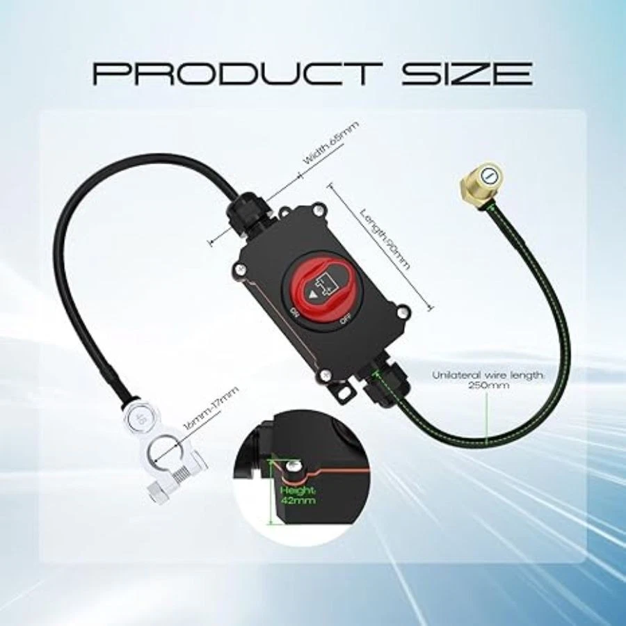 Interruptor de corte de batería impermeable con cable 12-48V resistente para coche RV barco y Foto 3 de 4