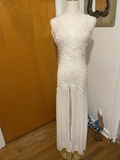 Vintage White Lace Sheer Skirt Night Gown Open Leg Maxi
