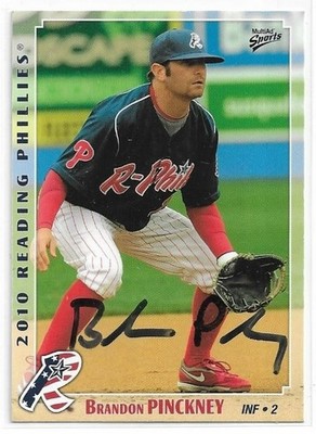 BRANDON PINCKNEY Autographed Signed 2010 Reading card #20 Philadelphia Phillies